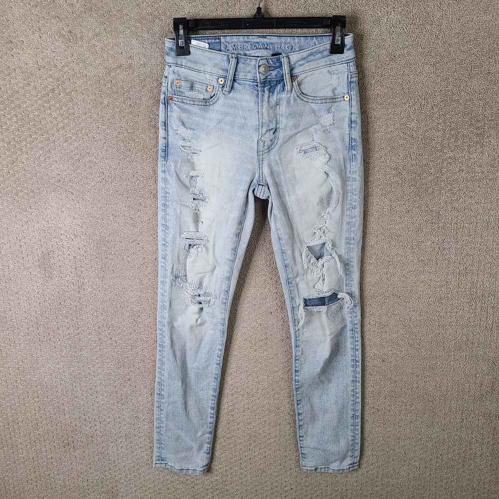 American Eagle Jeans Mens 26x28 Blue Athletic Skinny‎ Distressed Airflex Stretch